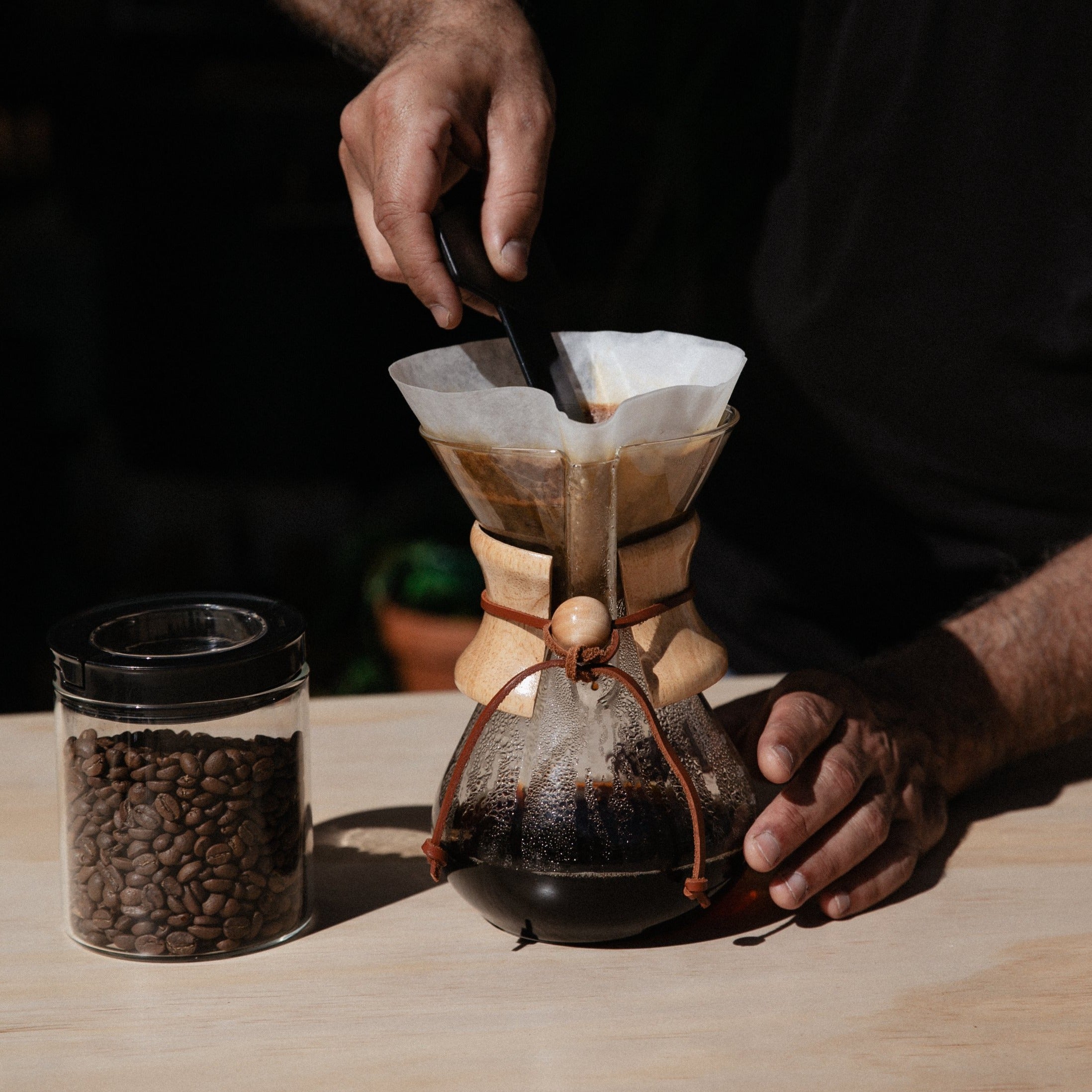 Chemex classic coffee maker in use