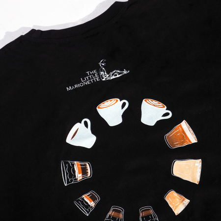 The Little Marionette tee with coffee cup print